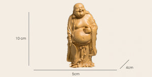 ODOROKU Yellow Box Wood Laughing Happy Buddha Statue Hand Carved Yellow Wood Statue Smiling Sitting Sculpture Handmade Figurine - ODOROKU