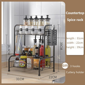 ODOROKU 2 Tier Kitchen Rack Spice Rack Organizer 2 Level Kitchen Cabinet Storage Rack Kitchen Counter Organizers - ODOROKU