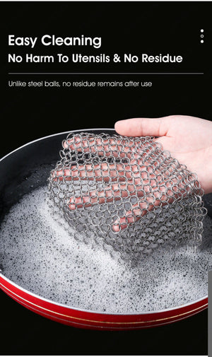 ODOROKU 316 Stainless Steel Chainmail Scrubber Metal Chain for Dish Washing Scrub for Cast Iron Pan Pot Dutch Ovens Skillet Grill Cleaning - ODOROKU