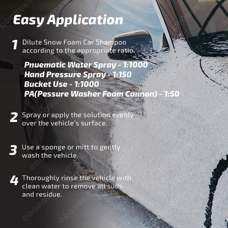 ODOROKU x Two Steps Detailing Snow Foam Car Wash 500ml / 5 Litre Eco Refill High Foaming Car Wash Shampoo Perfect for Ceramic Coating & Nanotechnology Based Sealants and Coatings pH-Neutral Lemon Scent - ODOROKU