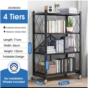 ODOROKU 3/4/5 Foldable Storage Rack with Wheels Metal Durable Multifunctional Foldable Rack Shelf Collapsible Foldable - ODOROKU