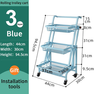 ODOROKU 3 Tiers Adjustable Angle Utility Carts with Wheels Multipurpose Rack Storage Shelf Trolley Cart Heavy Duty Shelf - ODOROKU