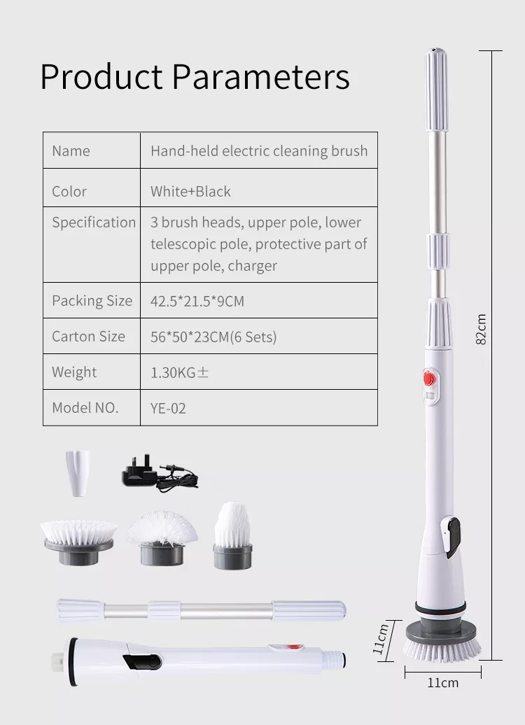 ODOROKU 82-105cm Cordless Electric Cleaning Brush Spin Scrubber with 3 Replaceable Brush Heads and Adjustable Extension Handle Power Cleaning Brush for Bathroom Floor Tile - ODOROKU