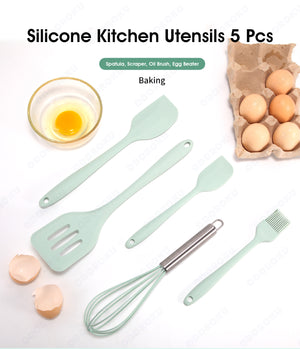 ODOROKU 5pcs Silicone Kitchen Utensil Set Cookware Silicone Kitchen Utensils Set Spatulas Brush Cooking Tools Easy to Use & Clean Non Stick - ODOROKU