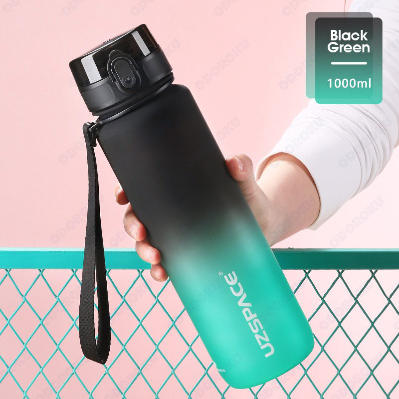 ODOROKU Gradient Frosted BPA Free Water Bottle 500ml 1000ml 1 Litre USA Tritan Food Grade Material Easy One-Hand Opening Cover Leak-proof Safety Lock Nylong Strap Ideal for Outdoor Sports Exercise Cycling Tritan Water Bottle - ODOROKU