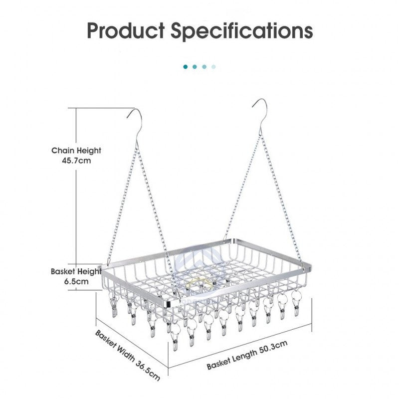 ODOROKU Big Size 304 Stainless Steel Laundry Drying Rack Clothes Hanger for Drying 60kg Capacity 36 Windproof Clips - ODOROKU