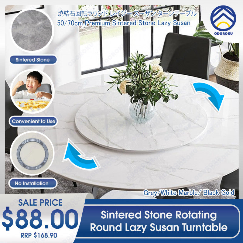 ODOROKU 50cm-160cm Sintered Stone 360° Rotating Lazy Susan Turntable Italian Stone Plate Dining Room Table White Marble Black Gold Grey Lazy Susan Turntable Rotating Serving Plate Dinning Table Organizer for Dining Table Kitchen Countertop Cabinet - ODOROKU