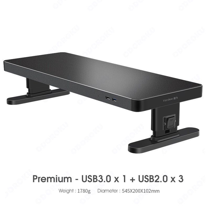 ODOROKU Height Adjustable Monitor Stand Computer Riser with USB & Wireless Charging Phone Charger 4 USB Ports Hub and Drawer Storage Metal Desktop Organizer Lifter Shelf for PC Screen Studio Display Office Gaming - ODOROKU