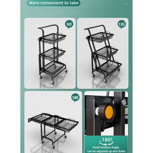 ODOROKU 3 Tiers Adjustable Angle Utility Carts with Wheels Multipurpose Rack Storage Shelf Trolley Cart Heavy Duty Shelf - ODOROKU