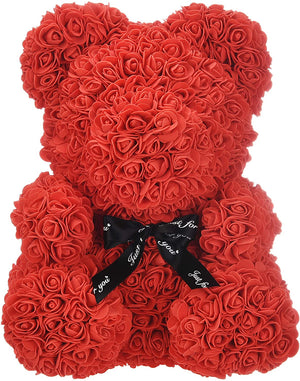 ODOROKU 25/40cm Rose Bear Rose Teddy Bear with Tie Teddy Flower Bear Over 250 Dozen Artificial Flowers Valentines Day Anniversary & Bridal Showers Clear Gift Box - ODOROKU