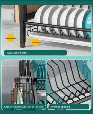 ODOROKU 2 Tier Dish Rack 304 Stainless Steel with Utensil Knife Holder and Cutting Board Holder Dish Drainer - ODOROKU