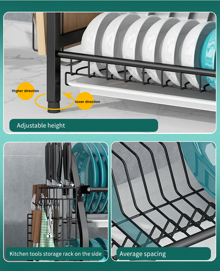 ODOROKU 2 Tier Dish Rack 304 Stainless Steel with Utensil Knife Holder and Cutting Board Holder Dish Drainer - ODOROKU
