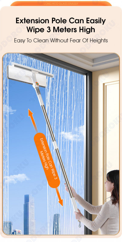 ODOROKU Rotatable 2-in-1 Window Glass Cleaner Wiper With Soft Silicone Squeegee Wipe & Scrape Flexible Window Wiper Scraper Detachable Extension Pole Wipe Cleaning Car Windshield Mirrors Bathroom Wall - ODOROKU