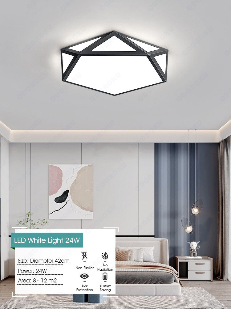 ODOROKU Hexagon Modern LED Ceiling Light Flush Mount Ceiling Light Fixture Hexagon Lighting Lamp with Acrylic Lampshade for Bedroom Living Room Dining Room Laundry Black White - ODOROKU