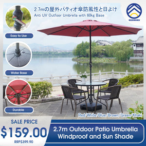 ODOROKU Patio Umbrella Parasol Cover Waterproof Outdoor with Base Round Hanging Umbrella with Double Layer Canopy Sun Shade Anti UV Easy to Use - ODOROKU