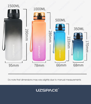 ODOROKU Gradient Frosted BPA Free Water Bottle 500ml 1000ml 1 Litre USA Tritan Food Grade Material Easy One-Hand Opening Cover Leak-proof Safety Lock Nylong Strap Ideal for Outdoor Sports Exercise Cycling Tritan Water Bottle - ODOROKU