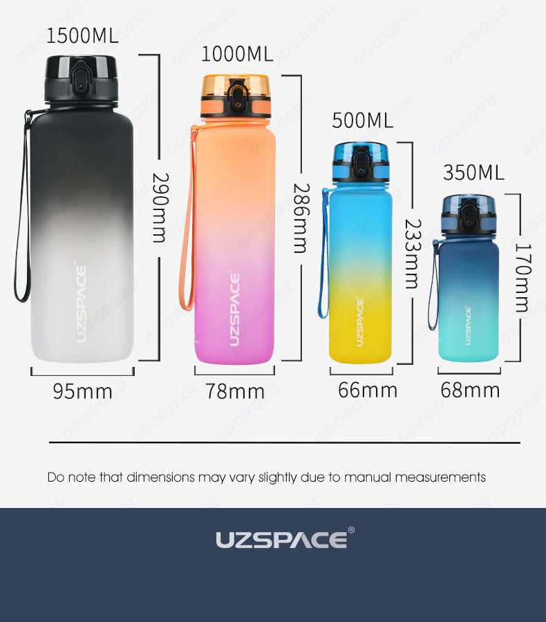 ODOROKU Gradient Frosted BPA Free Water Bottle 500ml 1000ml 1 Litre USA Tritan Food Grade Material Easy One-Hand Opening Cover Leak-proof Safety Lock Nylong Strap Ideal for Outdoor Sports Exercise Cycling Tritan Water Bottle - ODOROKU