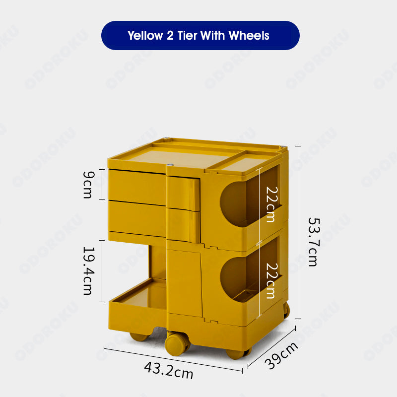ODOROKU 2/3 Tiers Rolling Cart with Multi-Compartments & Hidden Storage Rotating Storage Organizer with Wheels Storage Trolley for Office Living Room Kitchen Movable Storage Organizer - ODOROKU