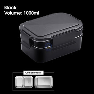 ODOROKU 304 Stainless Steel 2 Levels Bento Box Japanese Lunch Box Kit 1000ml ,2Compartment Leak-proof Bento Lunch Box - ODOROKU