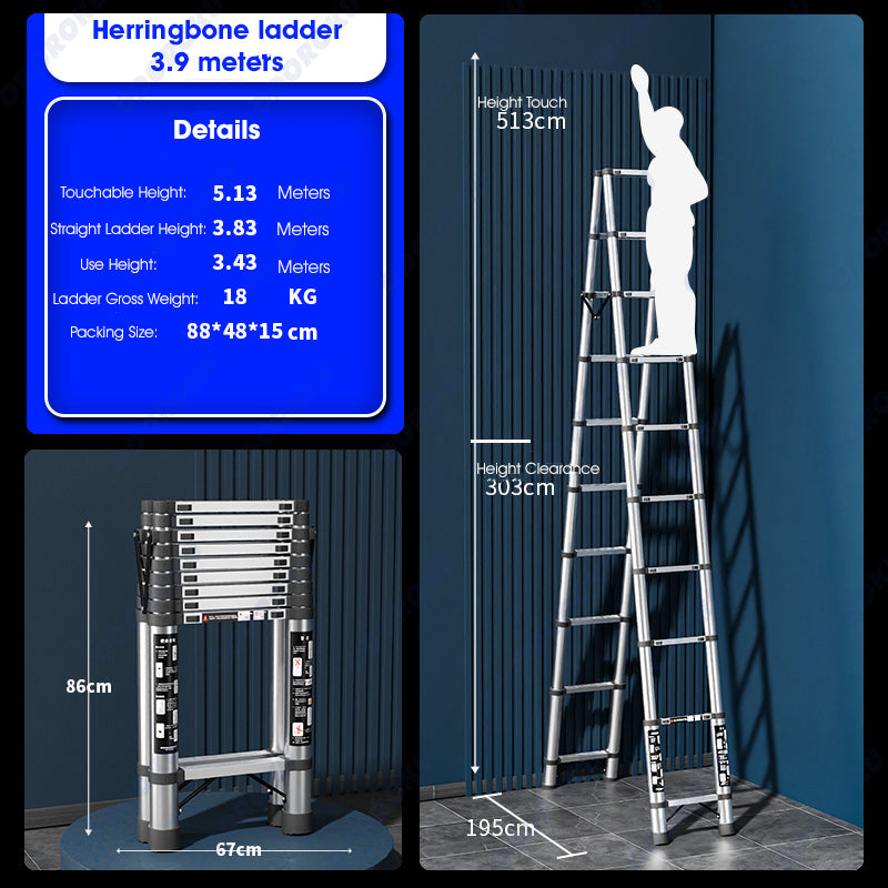 ODOROKU Telescopic Ladder A-Frame Stainless Steel Extension Ladders Multi-Purpose Collapsible Ladder for Household Commercial Aircon Renovation Herringbone Ladder Folding Ladders - ODOROKU