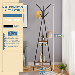 ODOROKU Metal Tree Coat Rack Stand with Wooden Board 6 Hooks Free Standing Coat Rack Bag Rack Hat Rack Hallway Entryway Coat Hanger Stand for Clothes Suits Accessories - ODOROKU