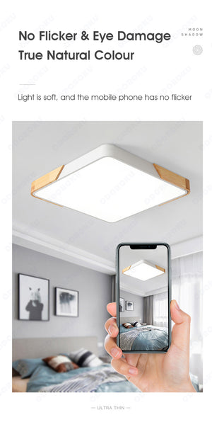 ODOROKU Square Modern LED Ceiling Light Minimalist Wood Style Flush Mount Ceiling Light Fixture Circle Lighting Lamp with Acrylic Lampshade for Bedroom Living Room Dining Room Laundry Black White - ODOROKU