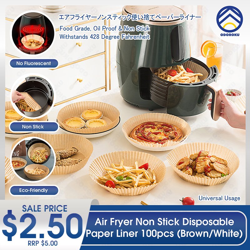 ODOROKU Air Fryer Disposable Paper Liner 100PCS Non-stick Disposable Air Fryer Liners, Baking Paper for Air Fryer Oil-proof, Water-proof, Food Grade Parchment for Baking Roasting Microwave - ODOROKU