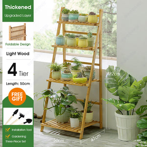 ODOROKU 3/4 Tier Bamboo Ladder Plant Stand Garden Rack Foldable Organizer Flower Display Shelf Rack for Home Patio Lawn Garden Balcony - ODOROKU