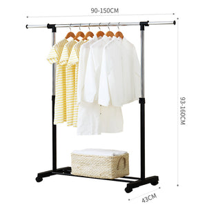 ODOROKU Heavy Duty Double Rods Adjustable Length Clothes Rack with Wheels Thicken Steel Garment Drying Hanger Metal Clothes Hanging Rack Drying Stand Laundry Rack - ODOROKU