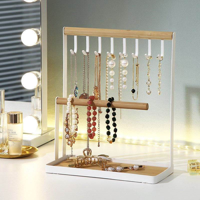 ODOROKU Jewelry Organizer Stand with Ring Holder Jewelry Holder Organizer with 8 Hooks Necklace Organizer and Watch Bracket Holder Jewelry Stand for Earring Necklaces Storage Wooden Handing Bar for Bracelets Watches Rings - ODOROKU