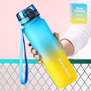 ODOROKU Gradient Frosted BPA Free Water Bottle 500ml 1000ml 1 Litre USA Tritan Food Grade Material Easy One-Hand Opening Cover Leak-proof Safety Lock Nylong Strap Ideal for Outdoor Sports Exercise Cycling Tritan Water Bottle - ODOROKU