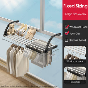 ODOROKU 42-110cm Telescopic Clothes Drying Rack Balcony Stainless Steel Extendable Folding Towel Laundry Hanger Hanging Dry Drying Window Rack with Clips and Hooks - ODOROKU