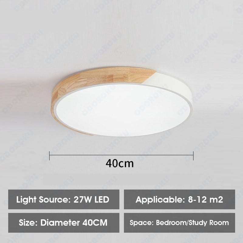 ODOROKU Circle Modern LED Ceiling Light Minimalist Wood Style Flush Mount Ceiling Light Fixture Circle Lighting Lamp with Acrylic Lampshade for Bedroom Living Room Dining Room Laundry Black White - ODOROKU