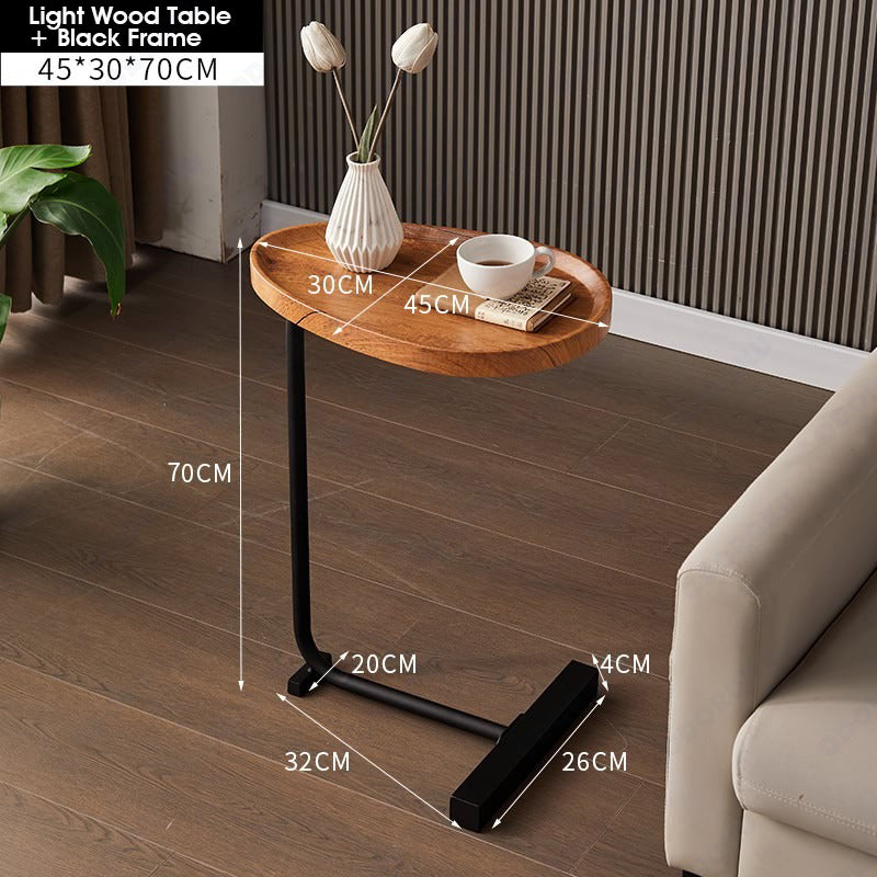 ODOROKU Round C Shaped End Snack Side Table Slide Under Couch with Marble Wood Top for Sofa Coffee Laptop Living Room Bedroom Small Space - ODOROKU