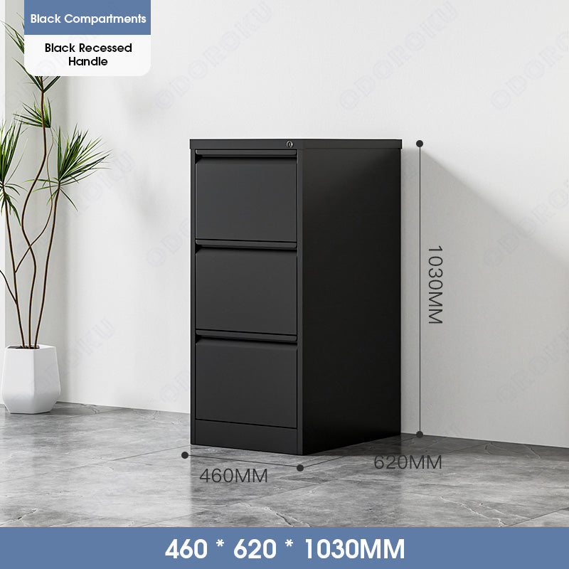 ODOROKU 2/3/4 Tiers Vertical Steel Metal File Office Cabinet Storage Drawer With Lock Office Sliding Pull Out Aesthetic Smooth Drawers Box Convenient Recessed Handle & Finger Pull High Capacity Heavy Duty Strong Load Bearing For A4 Size Files Letters - ODOROKU