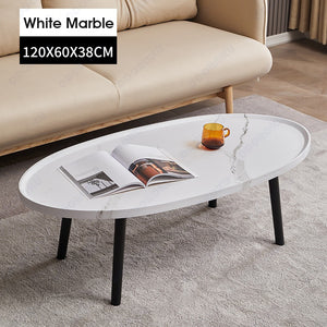 ODOROKU Round Coffee Table and Oval Table Set for Living Room Modern Coffee Table with Open Storage Marble Wood Tabletop & Sturdy Metal Legs Large Circle Coffee Table for Stylish Home - ODOROKU