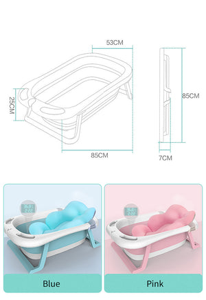 ODOROKU BPA FREE Baby Foldable Bath Tub FREE Anti-Slip Cushion Travel Folding Temperature Sensor Baby Floating Mat Anti Slip New Style Baby Folding Bath Tub Infant Collapsible Portable Shower Basin, Space Saving Plastic Newborn Folding Bath Tub Basin - ODOROKU