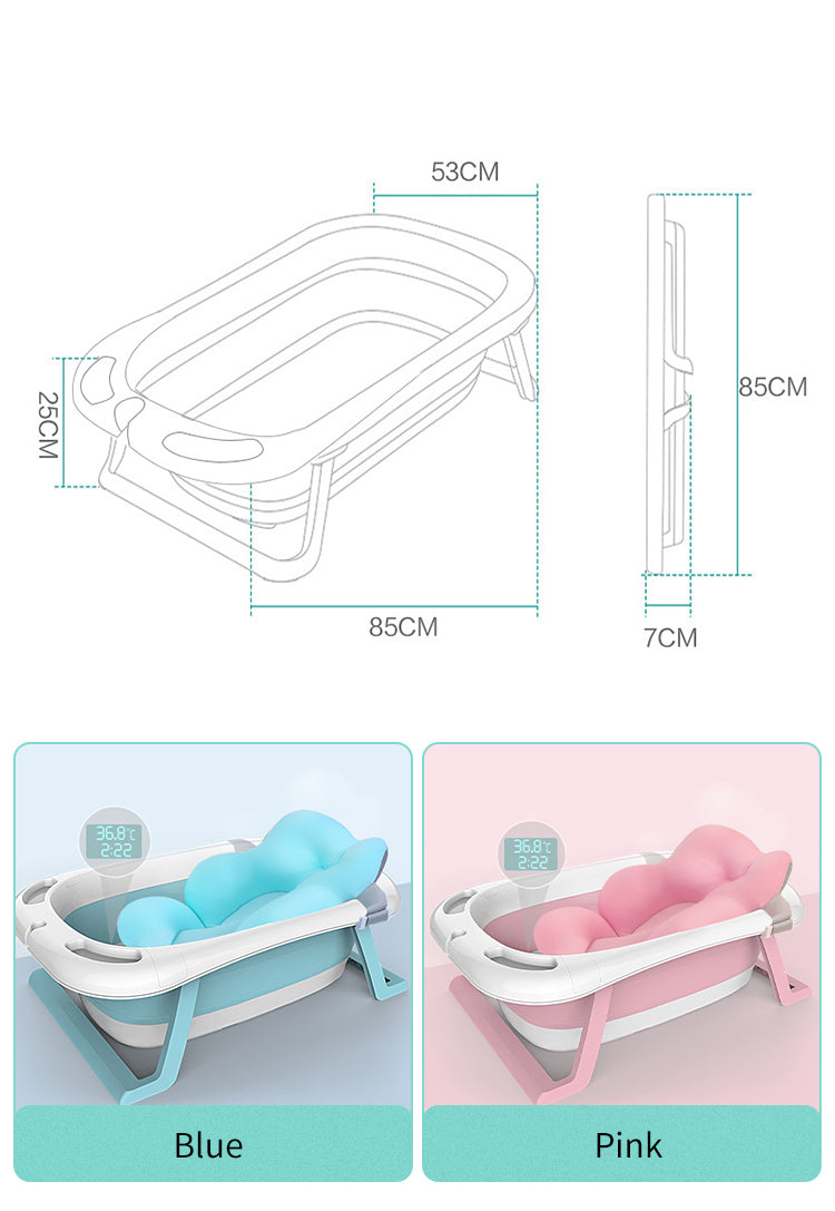 ODOROKU BPA FREE Baby Foldable Bath Tub FREE Anti-Slip Cushion Travel Folding Temperature Sensor Baby Floating Mat Anti Slip New Style Baby Folding Bath Tub Infant Collapsible Portable Shower Basin, Space Saving Plastic Newborn Folding Bath Tub Basin - ODOROKU