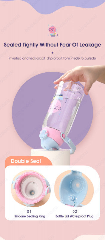 ODOROKU Kids & Baby Water Bottle Tritan Material with Sippy Straw and Removable Strap BPA Free Portable Water Bottle Large Handle and Water Level Scale Leakproof Lock 500/680/730/1500ml - ODOROKU