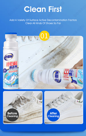 ODOROKU White Sneaker Shoe Cleaning Kit with White Brightener Cleaning Wipe and Sponge Shoe Cleaner Essential for School shoes work shoes casual shoes - ODOROKU