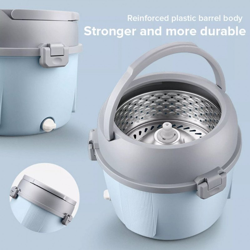 ODOROKU 2-in-1 Spin Mop Bucket Set with 2 Microfiber Fabric Rotary Folding Microfiber Bucket Stainless Steel - ODOROKU