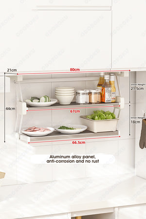 ODOROKU 2 Tier Aluminum Pull Down Shelf Drop Down Cabinet Organizer Kitchen Cabinet Foldable Pull Down Shelf for Space Saving Convenience Spice Rack Organizer for Kitchen Cabinets - ODOROKU