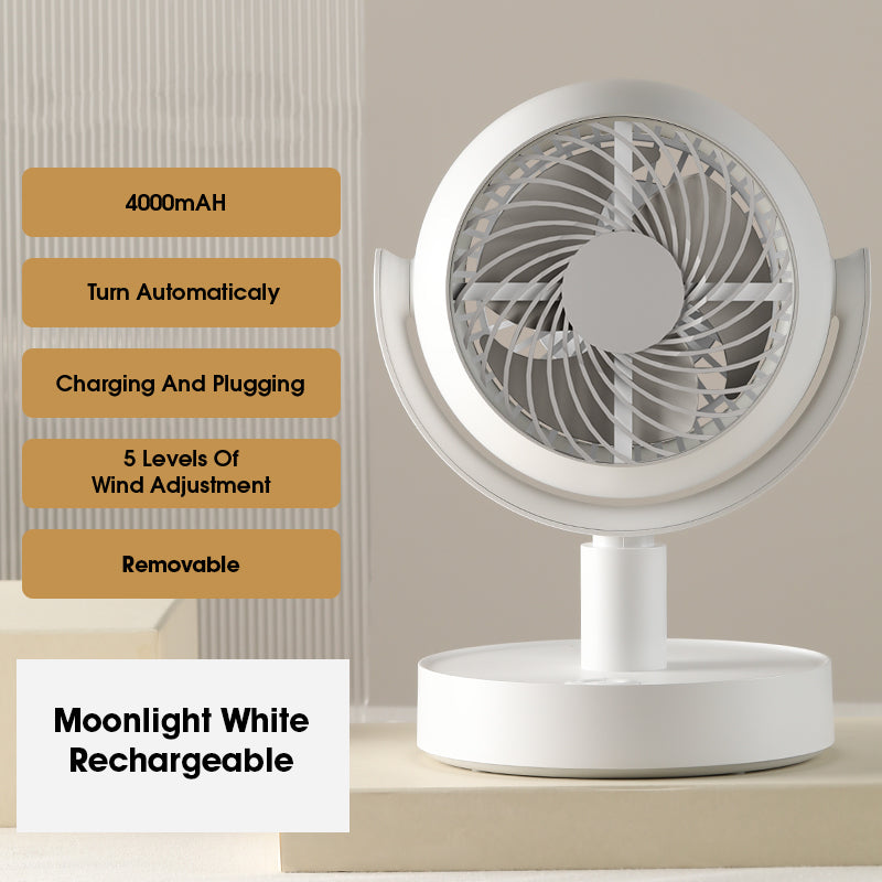 ODOROKU Whole Room Air Circulation Fan Cordless 4000mAh Rechargeable Battery Oscillating Fan Adjustable Tilt Head 3 Speeds Table Fan for Home and Office White - ODOROKU