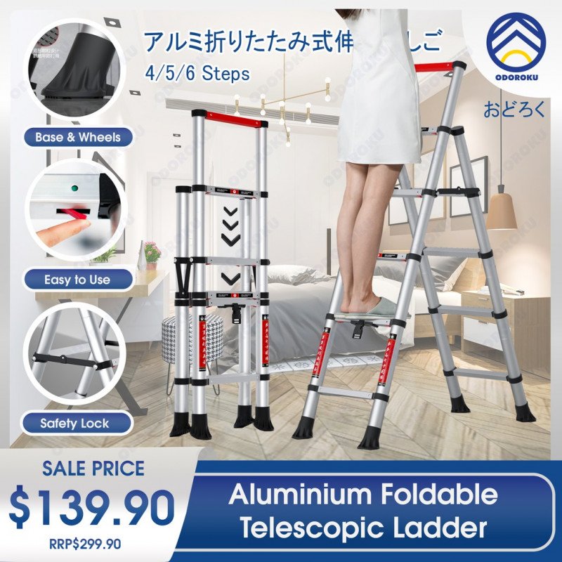 ODOROKU Household Aluminum Telescopic Ladder Extension Multi-Purpose Ladder Base Support - ODOROKU