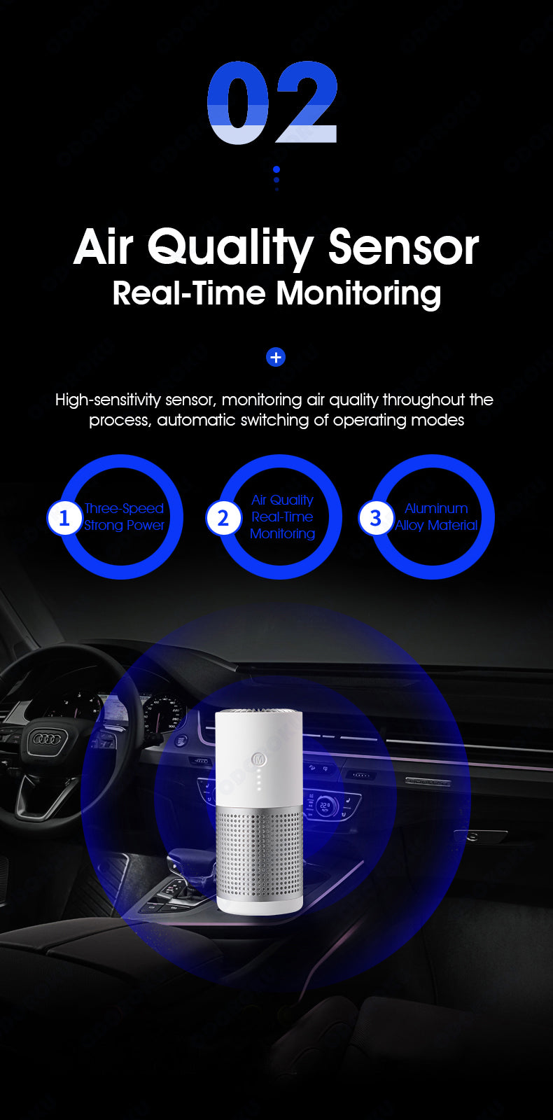 ODOROKU Mini HEPA Air Purifier HEPA Air Filter with Negative-ion & Filter Dust Smoke Pollen Super Quiet Portable Air Purifier for Home Small Room Office Desk Car - ODOROKU