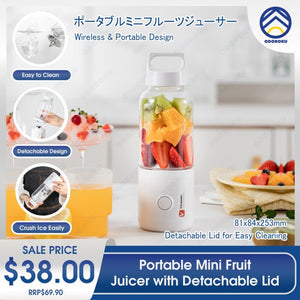 ODOROKU Portable Mini Fruit Juicer 500ml with Removable Lid Easy to Clean Rechargeable Stainless Steel Blades Battery - ODOROKU