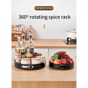 ODOROKU 360° Rotating Condiment Organizer Sauce Rack Spice Tray Organizer Seasoning Rack Shelf Fridge Organizer Kitchen Organizer Fruit Tray 360° Rotary Storage Rack 360° Rotating Tray Black - ODOROKU