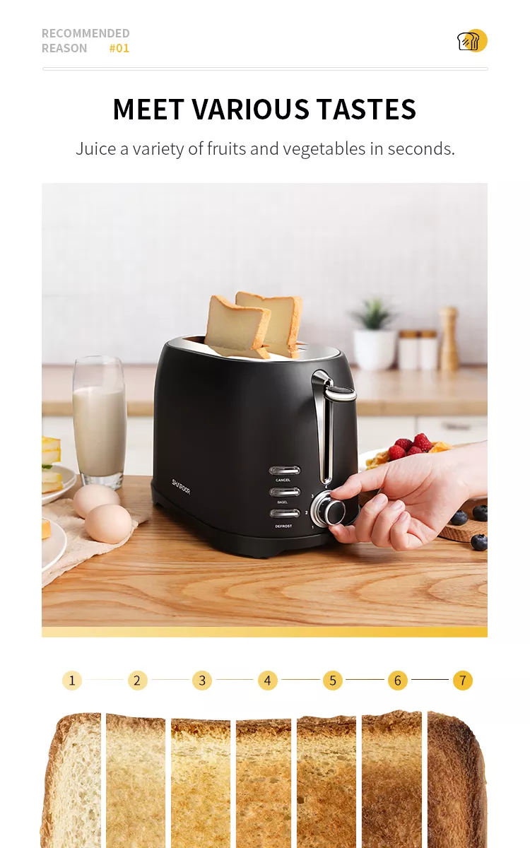 ODOROKU Toaster 2 Slice Retro Extra-Wide Toaster Bagel Easy Operation Defrost Cancel Function Removable Tray Stainless Steel Black - ODOROKU