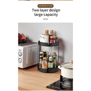 ODOROKU 360° Rotating Condiment Organizer Sauce Rack Spice Tray Organizer Seasoning Rack Shelf Fridge Organizer Kitchen Organizer Fruit Tray 360° Rotary Storage Rack 360° Rotating Tray Black - ODOROKU