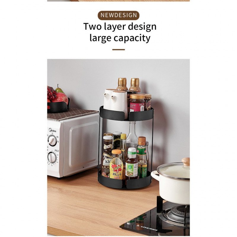 ODOROKU 360° Rotating Condiment Organizer Sauce Rack Spice Tray Organizer Seasoning Rack Shelf Fridge Organizer Kitchen Organizer Fruit Tray 360° Rotary Storage Rack 360° Rotating Tray Black - ODOROKU